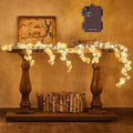 Fudios Lighted White Cherry Blossom Garland Decor with Timer 96 LED Fairy Lights 6FT for Mantle,Artificial Flower Vine with Lights Battery Operated Valentines Wedding Party Indoor Outdoor