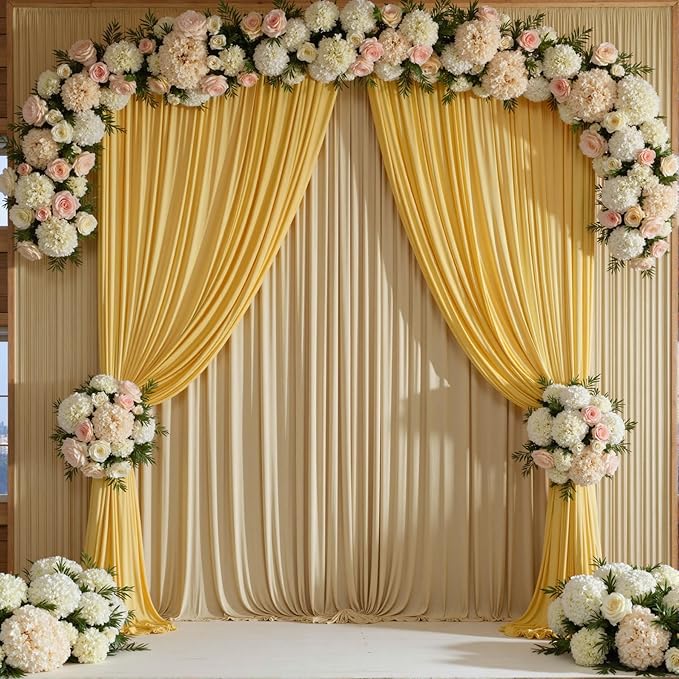 60ftx12ft Wrinkle Free Beige Backdrop Curtain, 12 Panels 12FT Height Beige Wedding Backdrop Drapes, Silky Polyester Back Drop Cloth for Birthday Photography Background Party Backdrop Draping