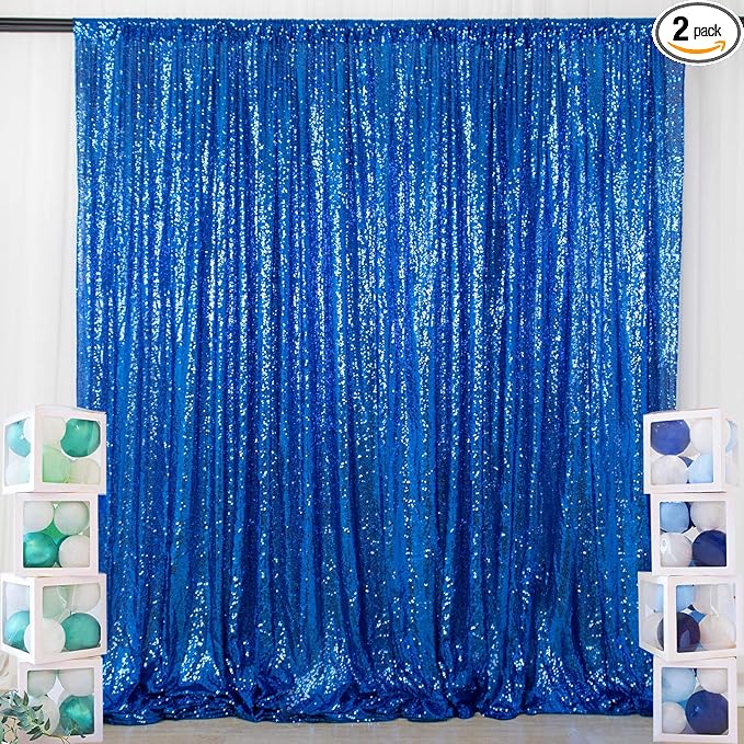ShinyBeauty Royal Blue Sequin Curtain Backdrop 2 Panels 4FTx8FT Photo Curtain Backdrop Curtain Panels 96 Inches Long -190522E