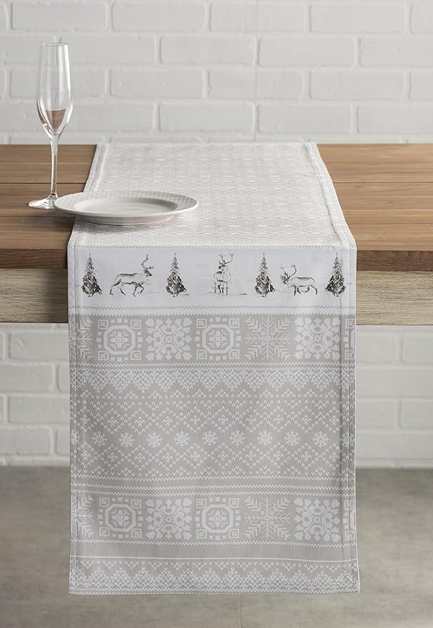 Maison d' Hermine Table Runner 100% Cotton Single Layer Table Runners 48 inches Long for Thanksgiving Christmas Decorations Home Kitchen Dining Party Wedding (Cozy Christmas, 14.5" x 48")