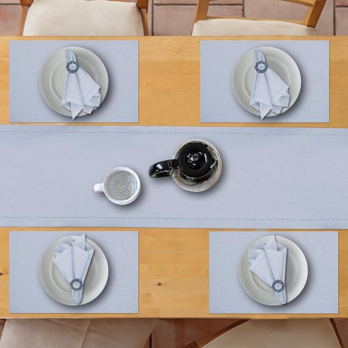 Ruvanti Linen Table Runner 36 Inches, Classic Hemstitch, Washable, Reusable, Non-Slipping, Stain Resistant- Perfect for Parties, Weddings, Dinners, Thanksgiving, Christmas, Indoor use – Arctic Ice