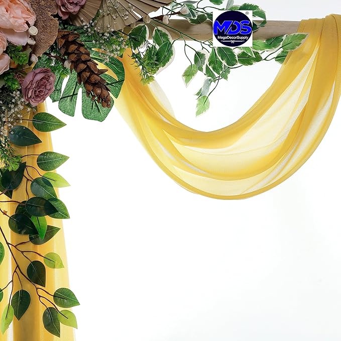 MDS Halloween Chiffon Draping Fabric - 1 Panel, 30" Wide x 100ft Long - Sheer Spooky Arbor & Canopy Drapery for Haunted House Backdrops, Party Ceilings, DIY Costumes & Themed Events - Gold