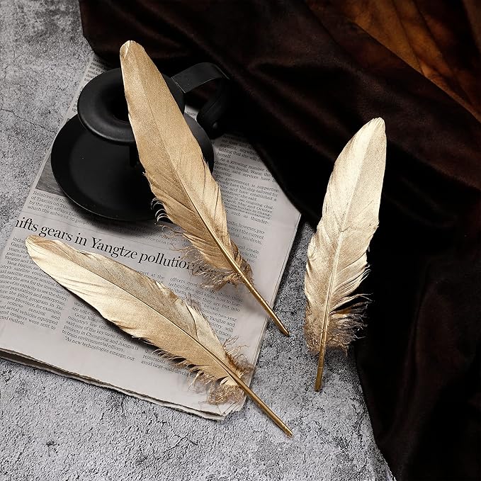 Larryhot Gold Goose Feathers for Crafts - 6-8 inch 60 pcs Natural Feathers for Wedding Party Decorations,DIY Crafts and Clothing Accessories (Gold)