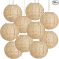 10Pcs 10" Boho Fall Party Decorations, Hanging Round Print Burlap Paper Lanterns for Office Classroom Ceiling Home Patio Neutral Baby Bridal Shower Wedding Rustic Thanksgiving Decor (10inch)