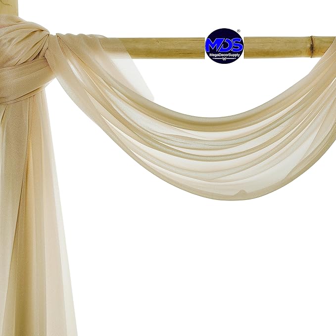 MDS Halloween Chiffon Draping Fabric - 1 Panel, 30" Wide x 20ft Long - Sheer Spooky Arbor & Canopy Drapery for Haunted House Backdrops, Party Ceilings, DIY Costumes & Themed Events - Champagne Gold