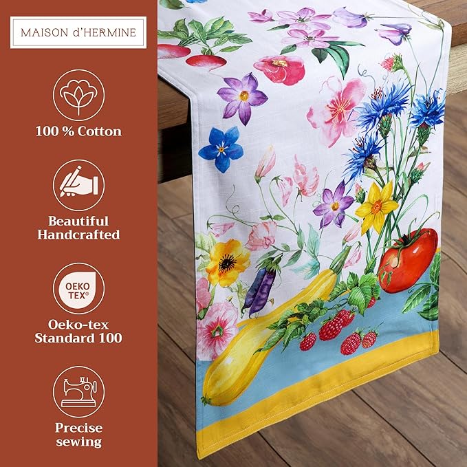 Maison d' Hermine Table Runner 100% Cotton Double Layer Table Runners 108 inches Long Decorative for Home Kitchen Dining Party Baby Shower Wedding Bridal Shower Spring Summer (Giverny, 14.50" x 108")