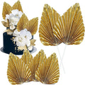 Gyufise 6Pcs Paper Palm Fan Cake Toppers Palm Spear Leaves Fan Cupcake Toppers Cake Insert Decorations Craft DIY Cake Bakeware Decoration for Birthday Party Wedding Party Decor Supplies Light Gold