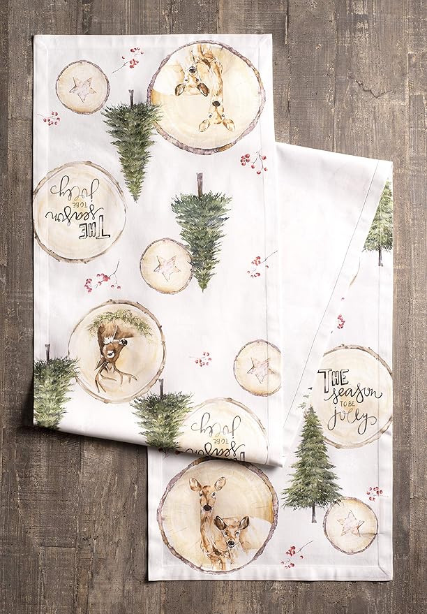 Maison d' Hermine Table Runner 100% Cotton Single Layer Table Runners 60 inches Long for Thanksgiving Christmas Decorations Home Kitchen Dining Party Wedding (Mountain Life, 14.5" x 60")