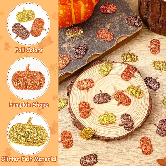 MARFOREVER Fall Felt Pumpkin Glitter Confetti, 500Pcs Thanksgiving Pumpkins Confetti Decorations Mixed Fall Colors Table Scatter Centerpiece for Fall Art Crafts Supplies Thanksgiving Party Accessories