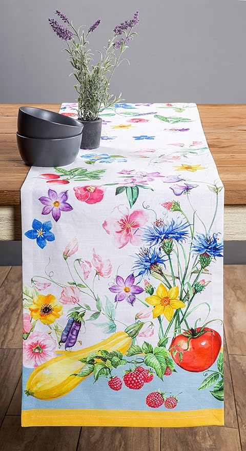 Maison d' Hermine Table Runner 100% Cotton Single Layer Table Runners 72 inches Long Decorative for Home Kitchen Dining Party Baby Shower Wedding Bridal Shower Spring Summer (Giverny, 14.50" x 72")