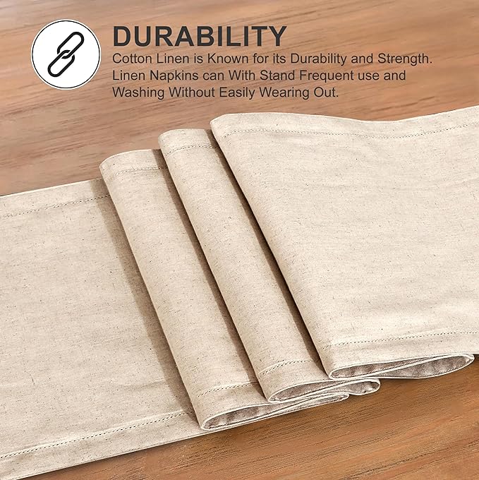 Ruvanti Linen Table Runner 72 Inches, Classic Hemstitch, Washable, Reusable, Non-Slipping, Stain Resistant- Perfect for Parties, Weddings, Dinners, Thanksgiving, Christmas, Indoor use – Natural