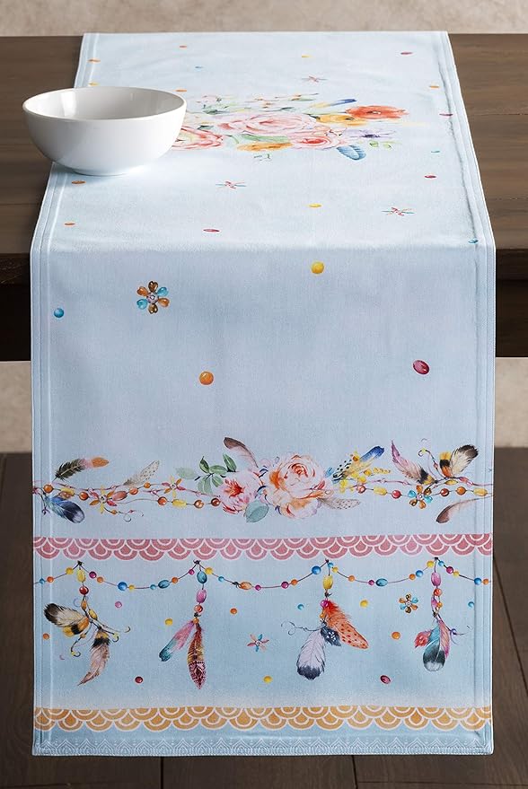 Maison d' Hermine Table Runner 100% Cotton Double Layer Table Runners 108 inches Long Decorative for Home Kitchen Dining Party Baby Shower Wedding Bridal Shower Spring Summer (Ibiza, 14.50" x 108")