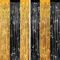 2Pack Black Gold Metallic Tinsel Foil Fringe Curtains, Door Streamers Photo Booth Backdrop for Birthday Party, Tinsel Curtain Backdrop for Wedding Baby Shower Bachelorette Christmas Party Decorations
