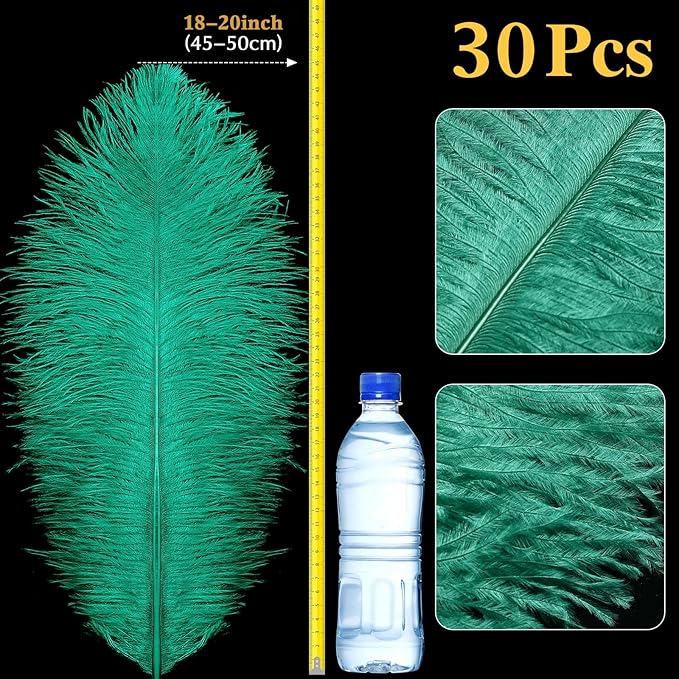 Retrowavy 30 Pcs 18-20 Inch Large Natural Ostrich Feathers Bulk for Centerpieces for Wedding Party Centerpieces Home Decoration Flower Arrangement (Dark Green)