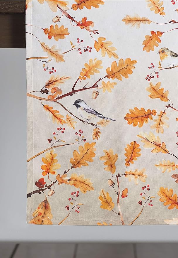 Maison d' Hermine Table Runner 100% Cotton Single Layer Table Runners 108 inches Long for Thanksgiving Christmas Decorations Home Kitchen Dining Party Wedding (Oak Leaves, 14.5" x 108")