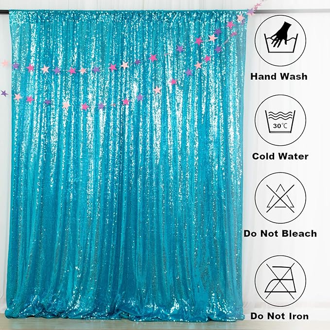 ShinyBeauty Sequin Backdrop 10x10FT Turquoise | Glitter Photo Background for Photography, Weddings, Parties, and Events | Elegant and Sparkly Aqua Shimmer Curtain