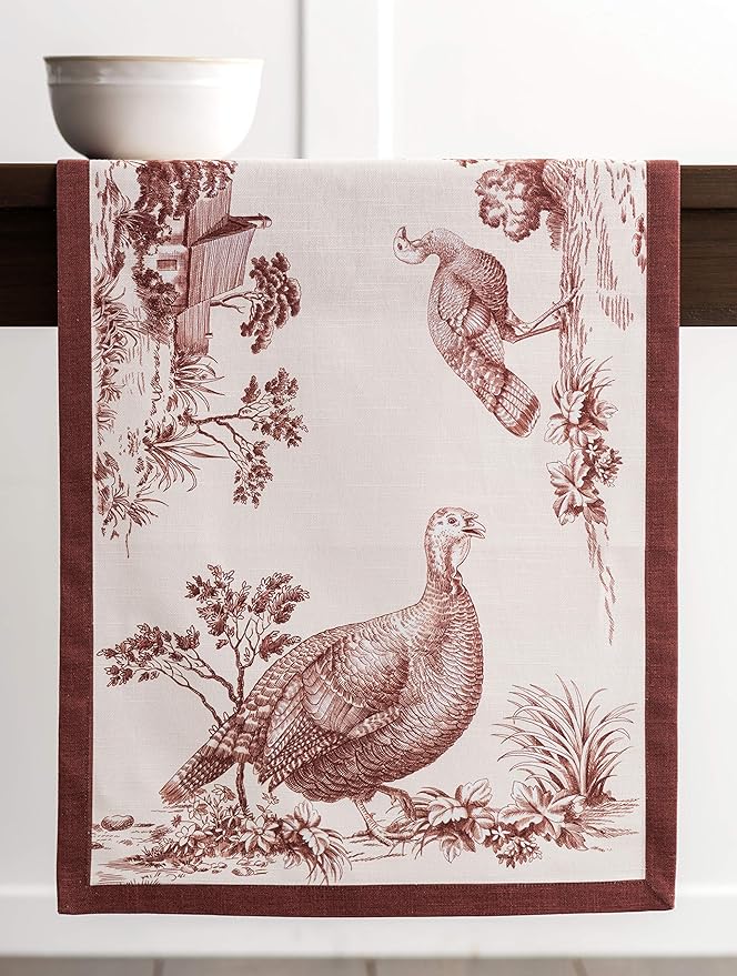 Maison d' Hermine Table Runner 100% Cotton Single Layer Table Runners 48 inches Long for Thanksgiving Christmas Decorations Home Kitchen Dining Party Wedding (Holy Jouy - Brown, 14.5" x 48")