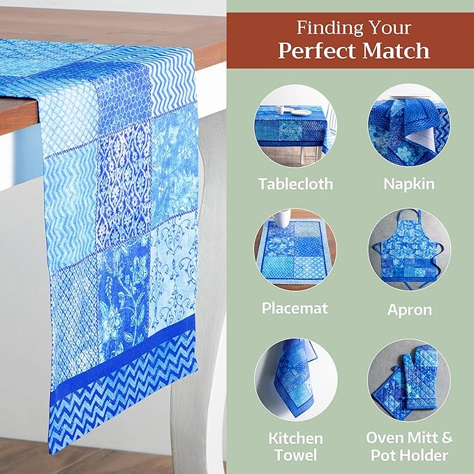 Maison d' Hermine Table Runner 100% Cotton Single Layer Table Runners 72 inches Long Decorative for Kitchen Dining Party Baby Shower Wedding Bridal Shower Spring Summer (Indigo Love, 14.50" x 72")