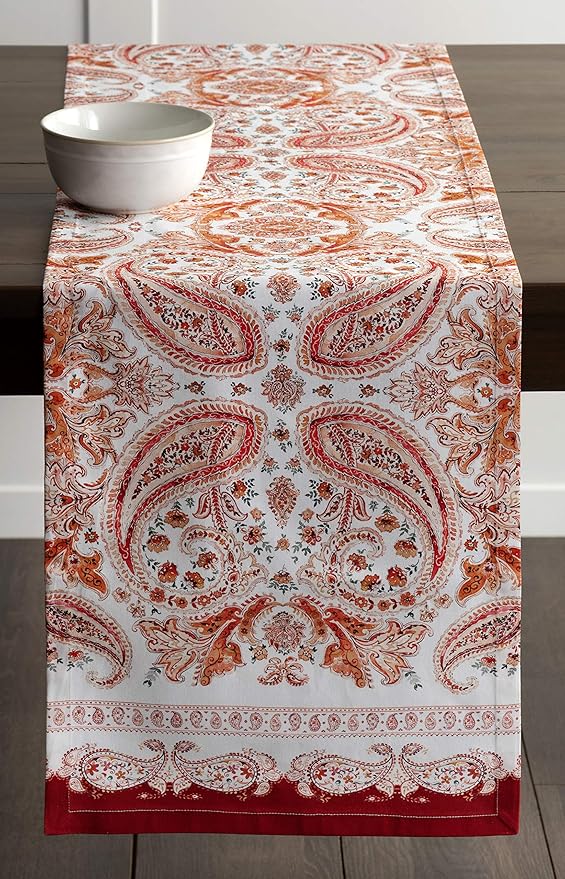 Maison d' Hermine Table Runner 100% Cotton Single Layer Table Runners 48 inches Long for Thanksgiving Christmas Decorations Home Kitchen Dining Party Wedding (Orient, 14.5" x 48")