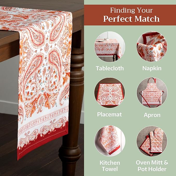 Maison d' Hermine Table Runner 100% Cotton Single Layer Table Runners 72 inches Long for Thanksgiving Christmas Decorations Home Kitchen Dining Party Wedding (Orient, 14.5" x 72")