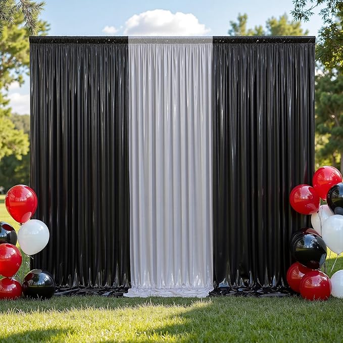 leegleri 40ftx10 ft Black Glitter Sequin Backdrop Curtain for Parties, Wrinkle Free Sparking Backdrop Drapes, 8 Panels 5x10ft Shimmer Photo Back Drop Cloth for Wedding Birthday Photography Background