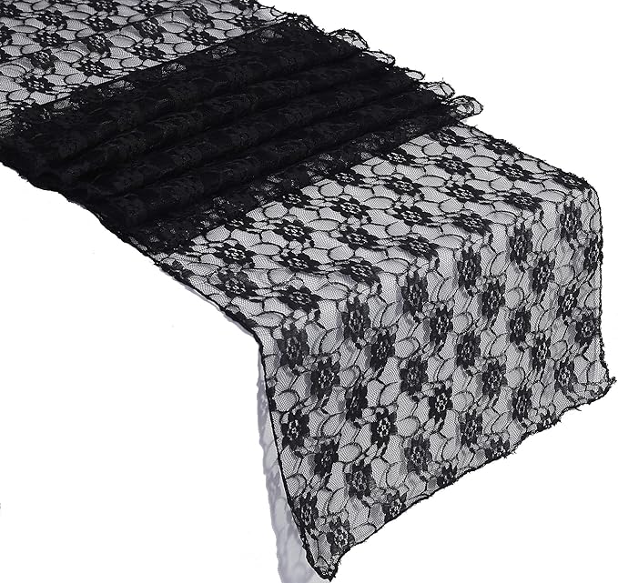 MDS Pack of 15 Wedding 12 x 108 inches Lace Table Runner for Wedding, Decorations for Birthday Parties, Banquets, Graduations, Engagements, and Runners fit Rectangle, Round Table- Black