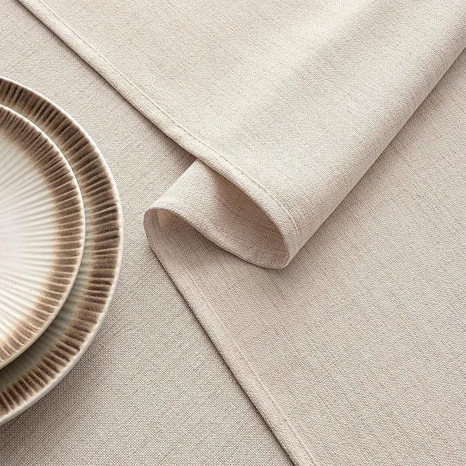 MIULEE Ivory Linen Tablecloth 52x70 Inch Rectangle Table Cloth Waterproof,Stain Resistant & Wrinkle Resistant for Dining Party Wedding