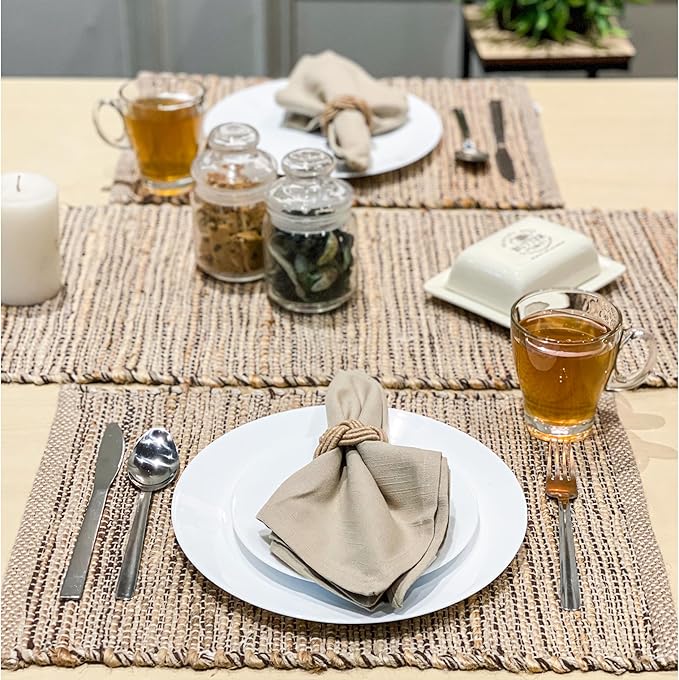 Chardin Home Natural Jute & Brown Placemats, Set of 4 – Rustic Handmade Boho Table Mats, 13x19 Inch Dining Table Placemats for Kitchen, Everyday Meals, Holidays, Farmhouse or Modern Table Décor