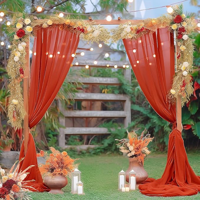 Arch Drapes for Wedding Arch Draping Fabric 6Panels Terracotta Sheer Backdrop Curtain for Ceremony Bridal Party Decor 19Ft Length x 28" Width