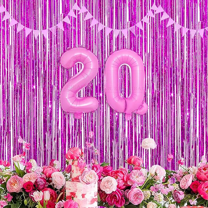 Magenta Tinsel Curtain Party Backdrop - GREATRIL Foil Fringe Curtain Photo Booth Streamers for Bachelorette Party Engagement Bridal Shower 2 PCS