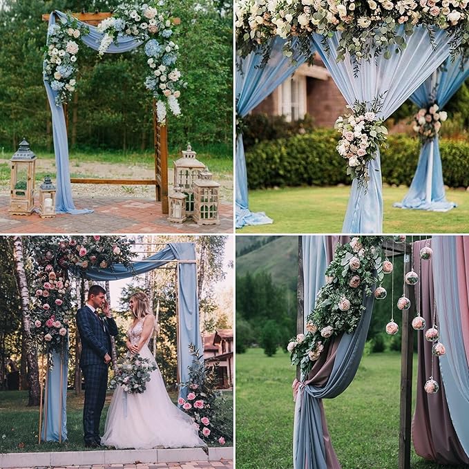 8 Panels Wedding Arch Draping Fabric 28" x 20Ft Wedding Arch Drapes Chiffon Fabric Drape Sheer Backdrop Curtain for Nuptials Party Ceremony Birthday Arbor Drapery Reception Ceiling Décor(Dusty Blue)