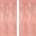 2 Pack Rose Gold Decorations, 3.28 FT x 7.05 FT Rose Gold Fringe Curtains, Metallic Photo Backdrop Tinsel Backdrop Foil Curtains, Metallic Party Supplies Wedding Decor
