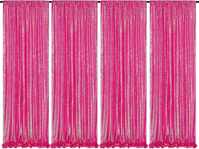 Iridescent Hot Pink Curtains Sequin Backdrop for Wedding Party - 2FT x 8FT Photo Background Backdrop Sparkly Baby Shower Decorations 4 Pcs