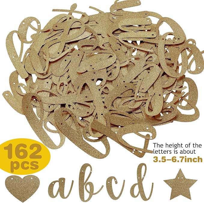 TaoBary 167 Pcs DIY Banner Kit Happy Birthday Glitter Banner Customizable Glitter Make Your Own Kit 162 Letters Symbols and Numbers 3 Rope for Birthday Halloween Wedding Christmas(Champagne Gold)