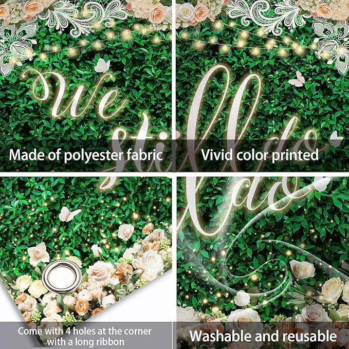 We Still Do Backdrop Green Leaves Lace Wedding Anniversary Photography Background Engagement Vow Renewal Bachelorette Party Decoration Banner Photo Booth Studio Props 10x7ft FU065YL