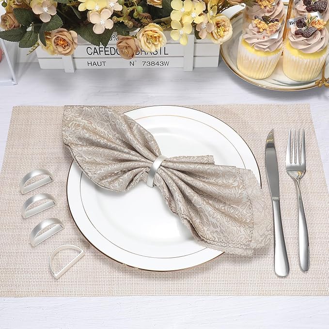 KPOSIYA Napkin Rings Set of 8, Metal Silver Napkin Rings Bulk for Table Settings, D-Shape Napkin Holders Rings for Dinner Table Decor, Easter, Fall,Thanksgiving, Christmas, Party,（Silver 8 pcs）