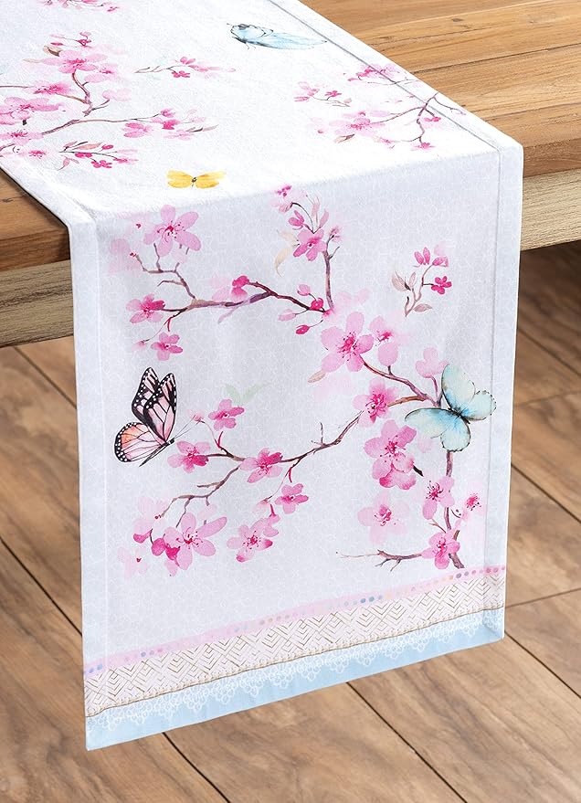 Maison d' Hermine Table Runner 100% Cotton Single Layer Table Runners 72 inches Long Decorative for Home Kitchen Dining Party Wedding Bridal Shower Spring Summer (Blossoms in Spring, 14.50" x 72")