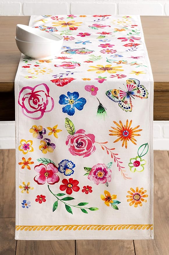 Maison d' Hermine Table runner 100% Cotton Double Layer Table Runners 72 inches long Decorative for Home Kitchen Dining Party Wedding Bridal Shower Spring Summer (Happy Florals - Sweety, 14.50" x 72")