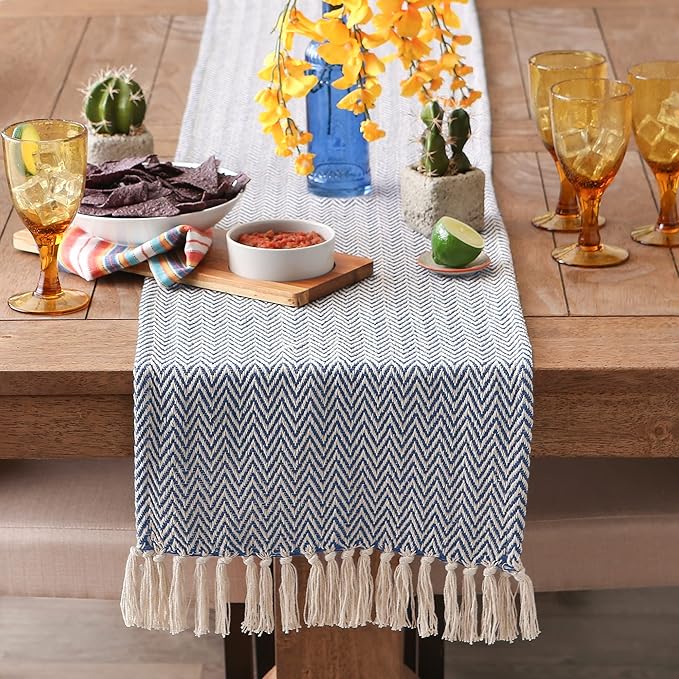 DII Woven Basic Tabletop Collection, Chevron Table Runner, 15x108, Nautical Blue
