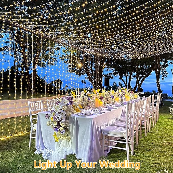 YEGUO 165ft 500 LED String Lights Outdoor Waterproof, Clear Wire Christmas Lights Indoor Plug in, 8 Modes Fairy Light for Party Wedding Classroom Tree(Warm White)