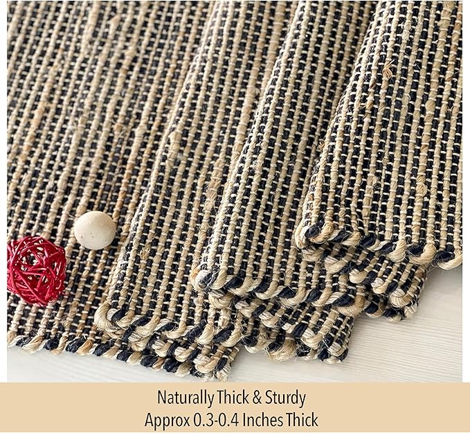 Chardin home Natural Jute Table Runner 13x72 Inch – Vintage Boho Rustic Table Decor – Handwoven Table Runner in Natural Jute and Black – Farmhouse Dining or Console Table Accent