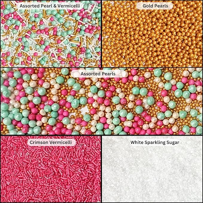 Confect Sprinkles – Princess Party Edible Sprinkles | Mix with Golden Pearl, Blue & White Dragees, , Mint green, White Sparkling Sugar & Pink Jimmies | Vegan, Gluten-Free Cake & Cupcake Decorating Topping - 5 Oz