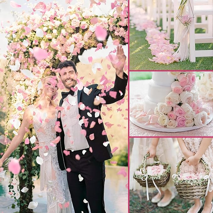 3.5 Oz Dried Rose Petals Wedding Biodegradable Petals, Natural Preservation Real Flower Petals, Suitable for Flower Petals for Flower Girl, Romantic Night, Table Decoration (White+Pink, 100g)