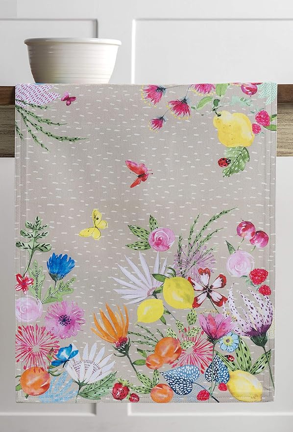 Maison d' Hermine Table Runner 100% Cotton Double Layer Table Runners 72 inches Long Decorative for Home Kitchen Dining Party Wedding Bridal Shower Spring Summer (Jardin D'Ete - Fog, 14.50" x 72")