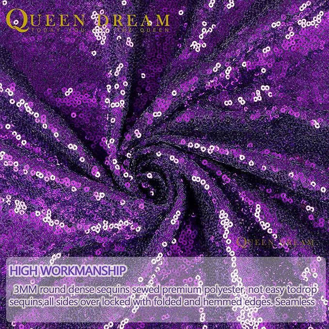Purple Halloween Backdrop - Sequin Backdrop 2 Pieces 3x8FT Purple Glitter Drapes Fabric for Photography Wedding