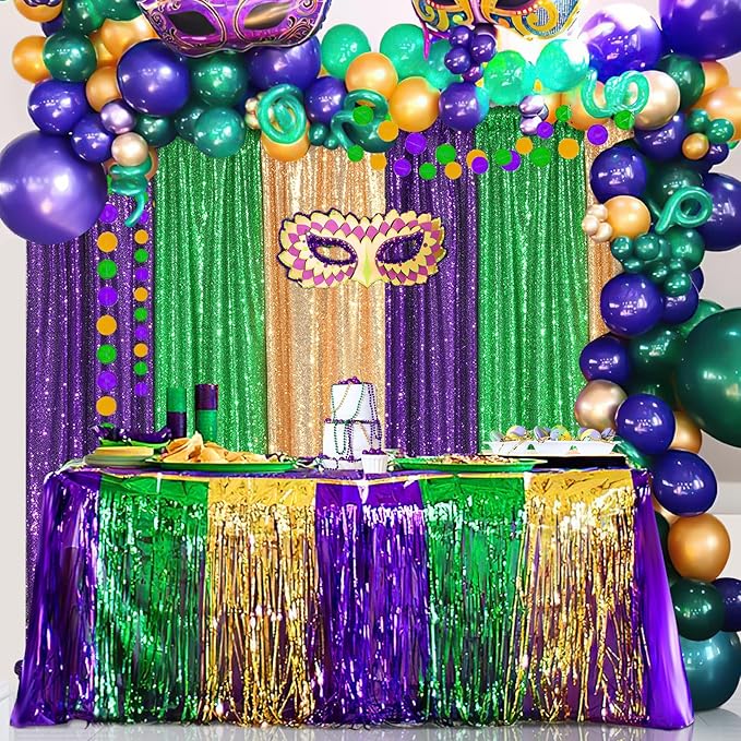 Green Sequin Backdrop 4 Panels 2FTx8FT Wedding Photo Backdrop Glitter Birthday Party Decorations Sparkle Background Drapes
