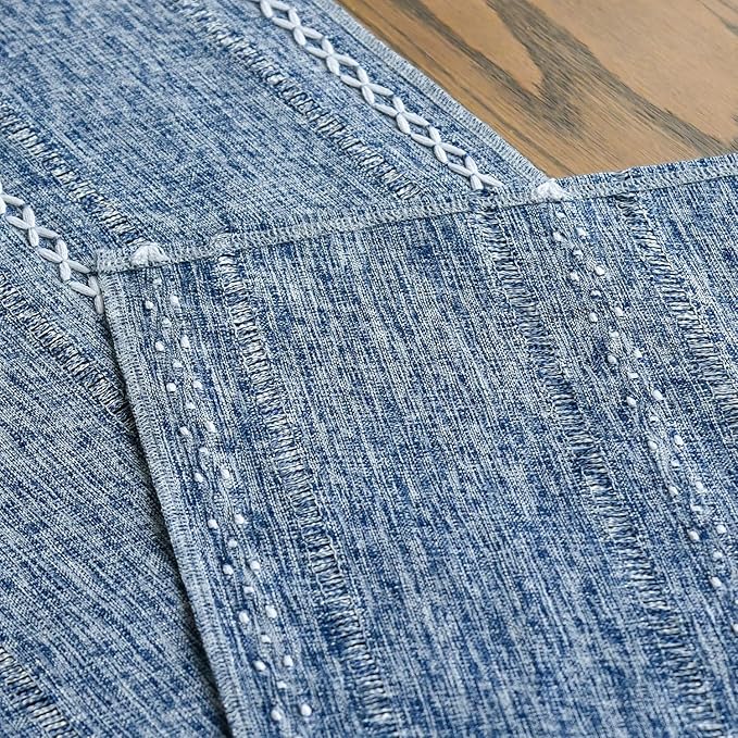 Artoid Mode Blue Rustic Cotton Linen Table Runner, Seasonal Embroidered Hollow Kitchen Dining Table Decoration for Home Party Decor 13x90 Inch