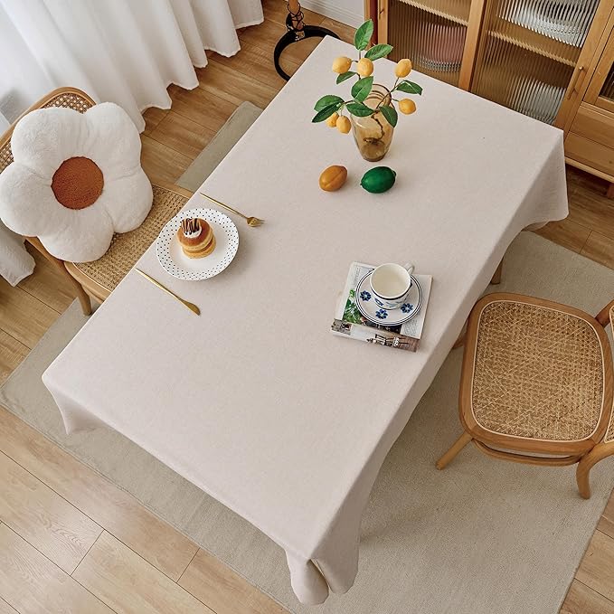 NLMUVW Oatmeal Linen Tablecloth Rectangle, Rustic Textured Table Cloth Water Resistant Farmhouse Table Cover for Kitchen Dining Party Coffee, 54x78 Inch