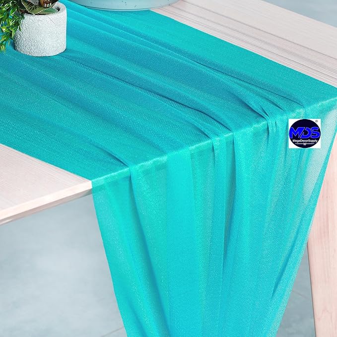 MDS 2 Pack 14ft Chiffon Table Runner 29 x 170 Inches Sheer Wedding Runner Romantic Rustic Table Runner for Wedding Decorations, Birthday Parties, Bridal Shower Party Arch Decor - Peacock Blue