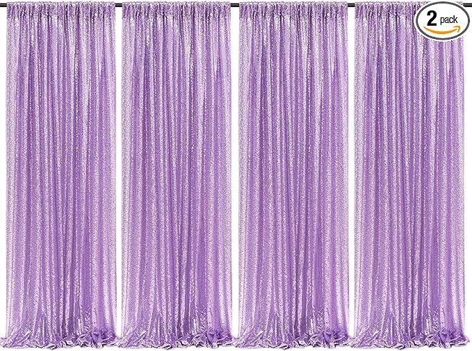 4Pcs 2Ft x 8Ft Sequin Backdrop Curtain, Glitter Photography Background, Sequence Xmas Thanksgiving Backdrop (Lavender, 4 pcs-2ftx8ft)